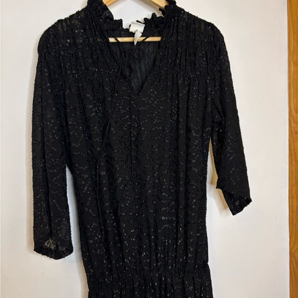 H&M Black Metallic Semi Sheer Tiered Whimsy Goth Midi Dress - Picture 7 of 9
